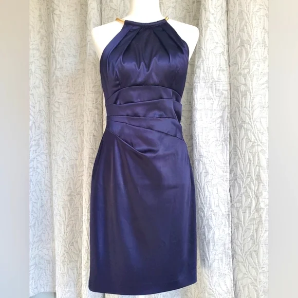 Eliza J Women's Satin Halter Cocktail Dress - Navy - Size 6
